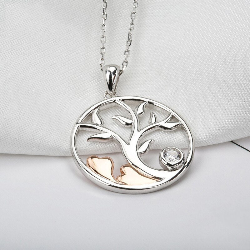 Tree of Life with Cubic Zirconia Stone 925 Sterling Silver Fashion Pendant Necklace-Necklaces-Innovato Design-Innovato Design