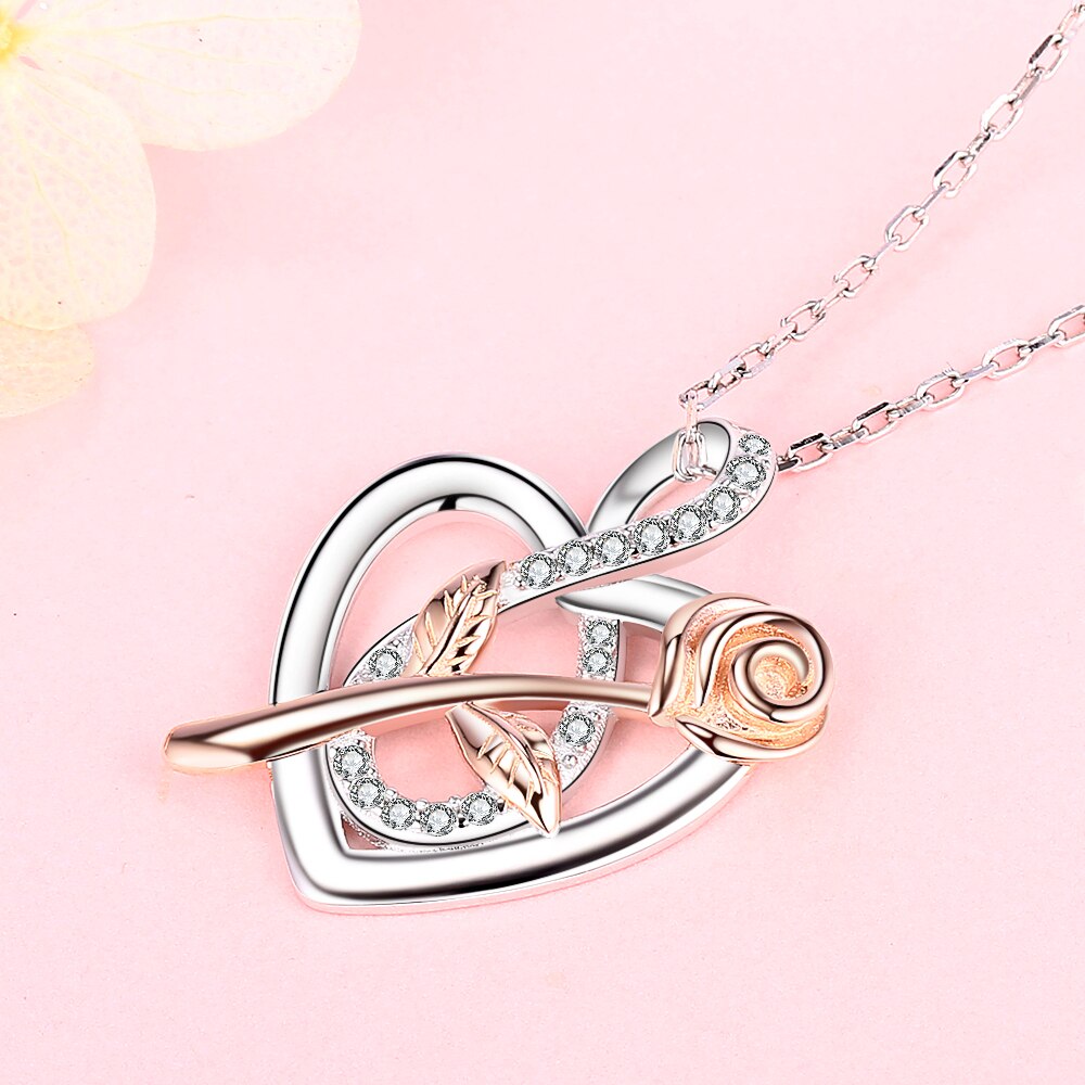 Infinity Cubic Zirconia, Heart, and Rose 925 Sterling Silver Fashion Pendant Necklace-Necklaces-Innovato Design-15.75in-Innovato Design