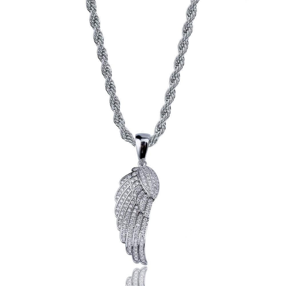 Angel Wing Cubic Zirconia Stainless Steel Pendant Necklace-Necklaces-Innovato Design-Silver-Cuban Chain-Innovato Design