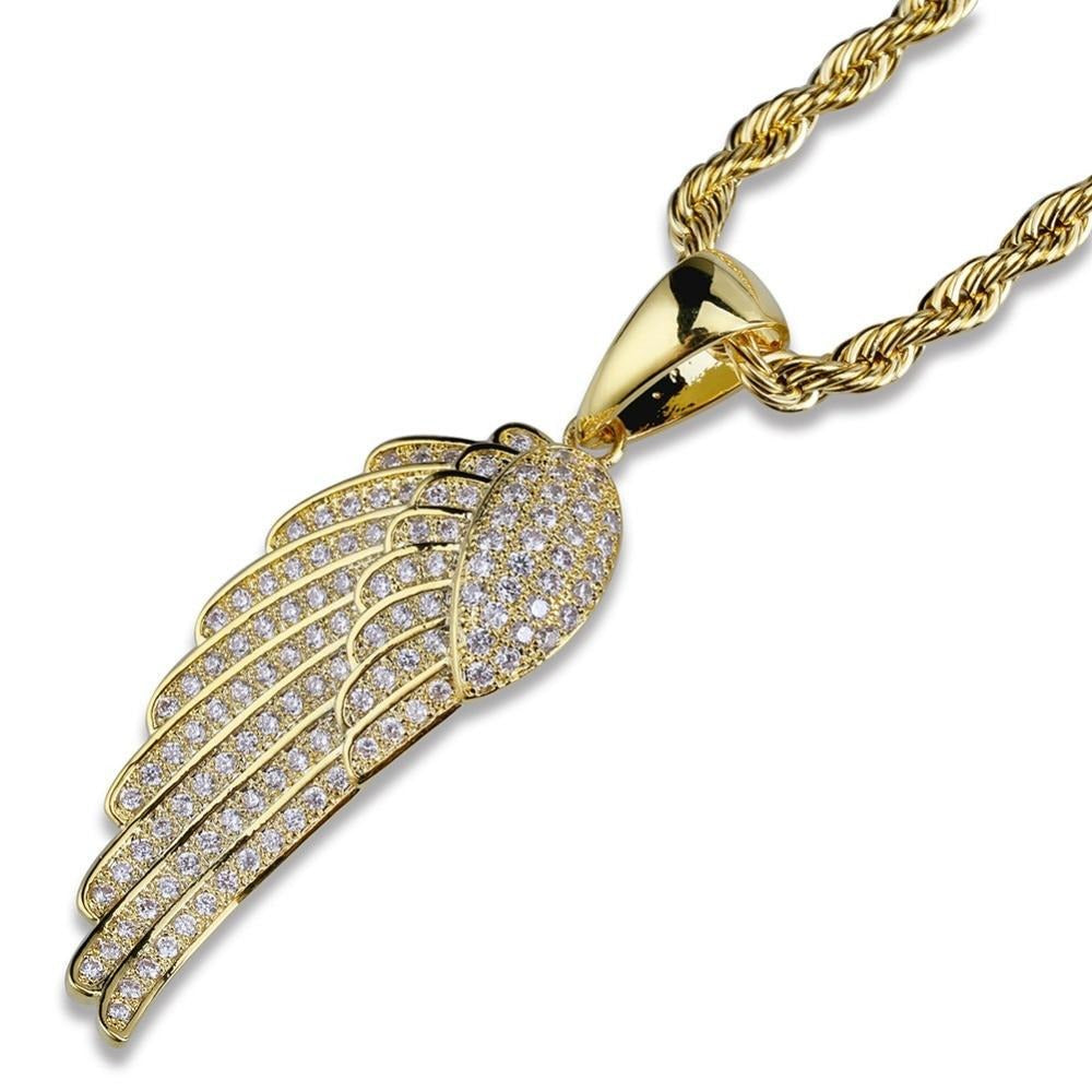 Angel Wing Cubic Zirconia Stainless Steel Pendant Necklace-Necklaces-Innovato Design-Silver-Cuban Chain-Innovato Design