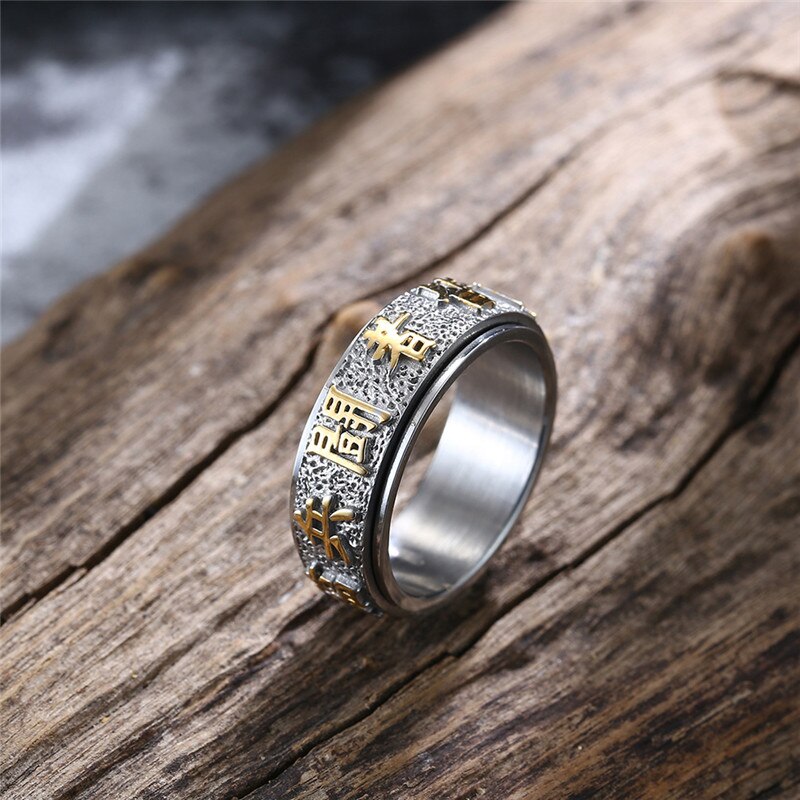 Good Luck Ring with Chinese Element Taoist Ring Stainless Steel Rotatable Punk Ring-Rings-Innovato Design-Gold-7-Innovato Design