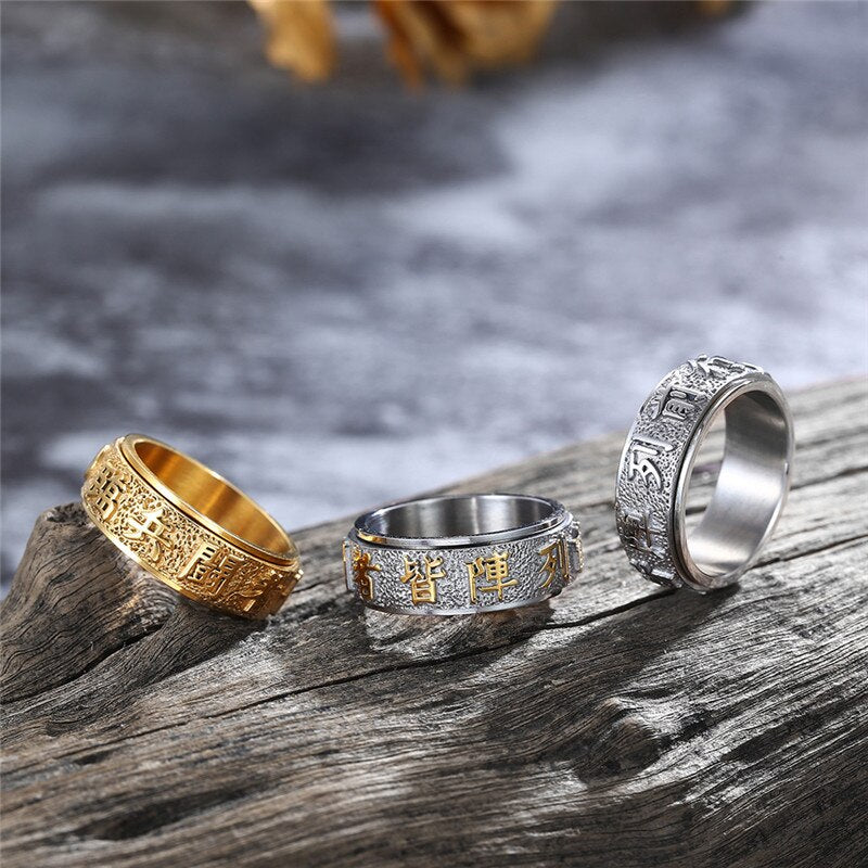 Good Luck Ring with Chinese Element Taoist Ring Stainless Steel Rotatable Punk Ring-Rings-Innovato Design-Gold-7-Innovato Design