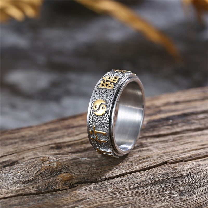 Good Luck Ring with Chinese Element Taoist Ring Stainless Steel Rotatable Punk Ring-Rings-Innovato Design-Gold-7-Innovato Design