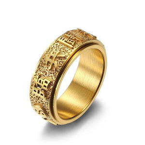 Good Luck Ring with Chinese Element Taoist Ring Stainless Steel Rotatable Punk Ring-Rings-Innovato Design-Gold-12-Innovato Design