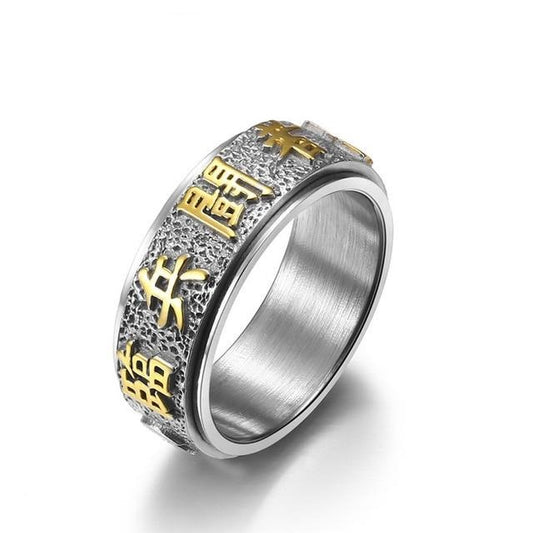 Good Luck Ring with Chinese Element Taoist Ring Stainless Steel Rotatable Punk Ring