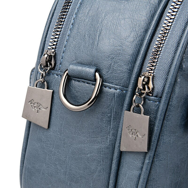 Vintage Casual Multifunction Leather Travel Backpack-Backpacks-Innovato Design-Blue-Innovato Design