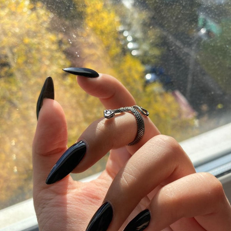 Gothic Snake 316L Stainless Steel Adjustable Ring-Rings-Innovato Design-Black-Innovato Design
