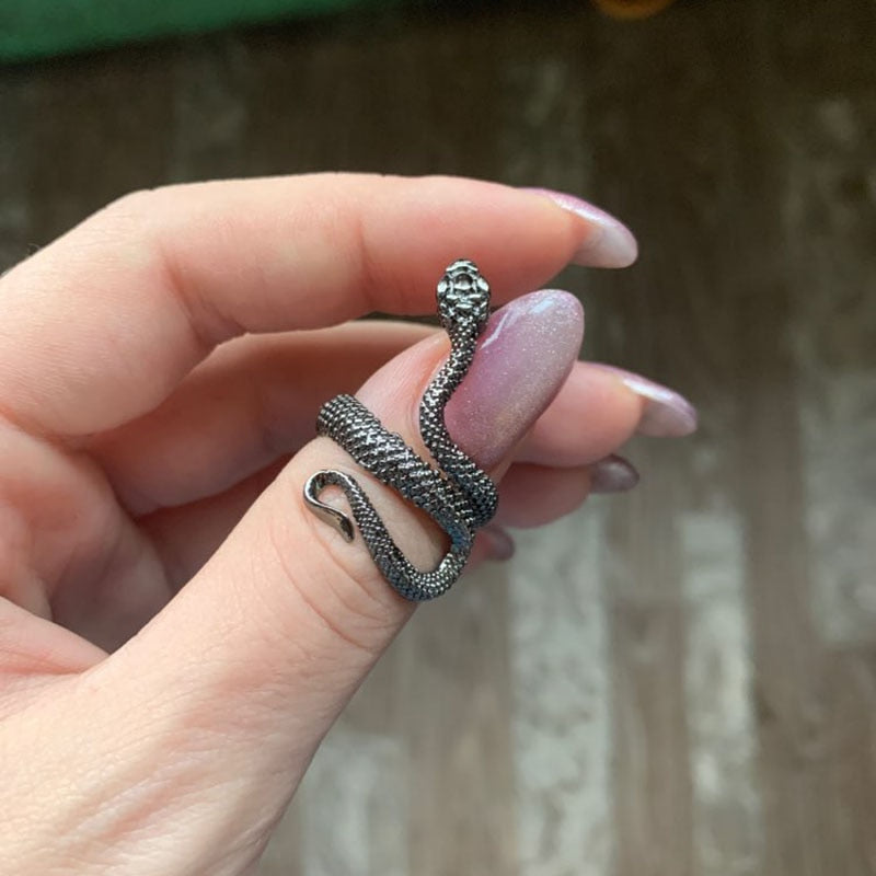 Gothic Snake 316L Stainless Steel Adjustable Ring-Rings-Innovato Design-Black-Innovato Design
