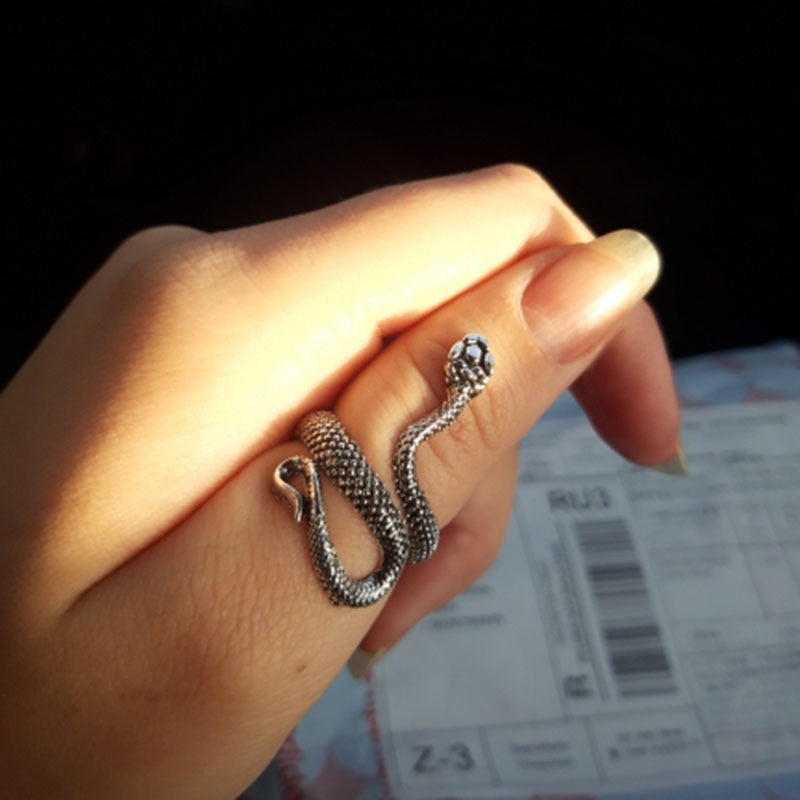 Gothic Snake 316L Stainless Steel Adjustable Ring-Rings-Innovato Design-Black-Innovato Design