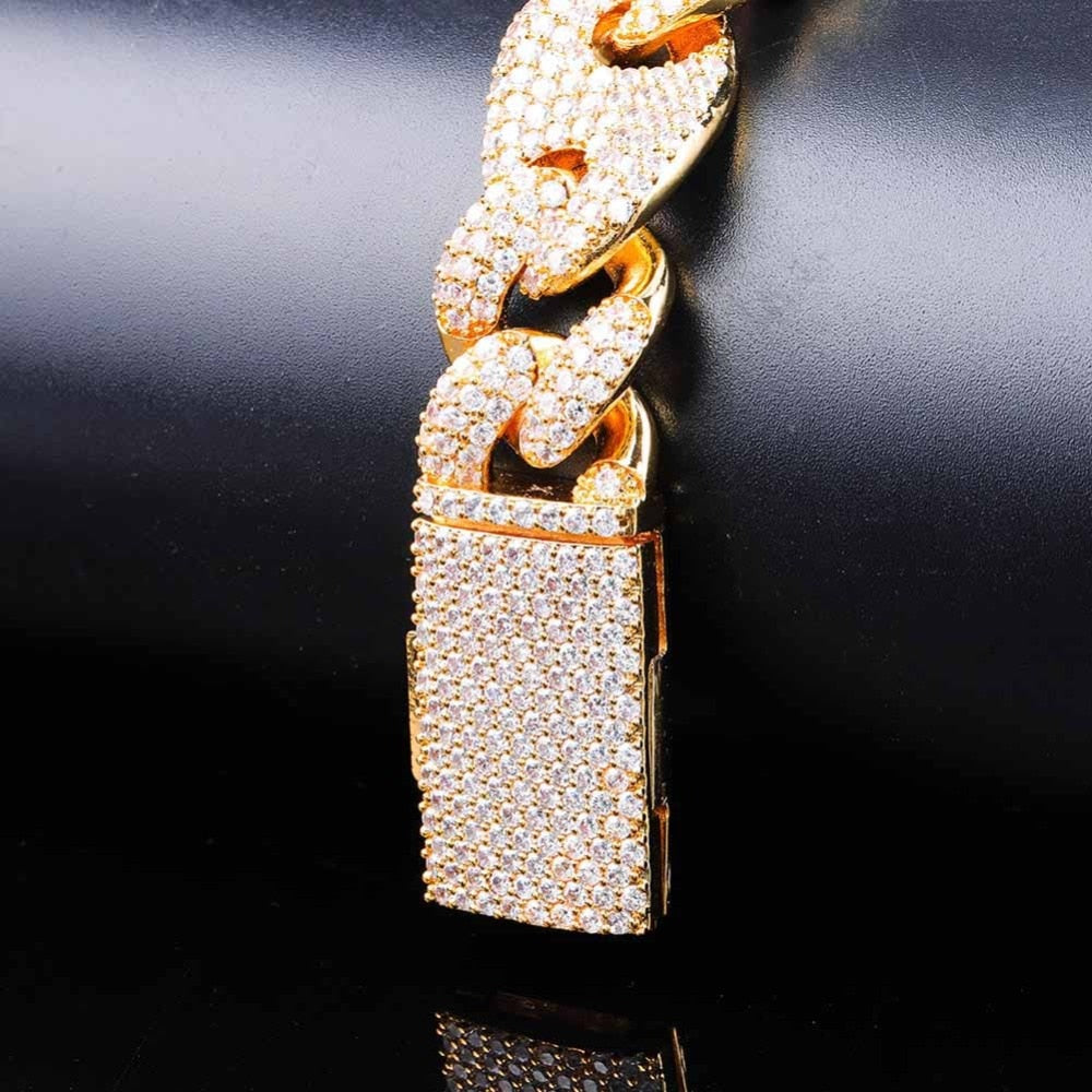 20mm Miami Lock Clasp Cuban Chain Link Cubic Zirconia Copper Hip-Hop Bracelet-Bracelet-Innovato Design-Gold-9inch-Innovato Design