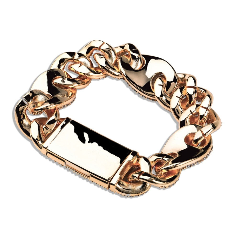 20mm Miami Lock Clasp Cuban Chain Link Cubic Zirconia Copper Hip-Hop Bracelet-Bracelet-Innovato Design-Gold-9inch-Innovato Design