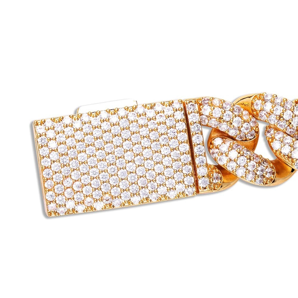 20mm Miami Lock Clasp Cuban Chain Link Cubic Zirconia Copper Hip-Hop Bracelet-Bracelet-Innovato Design-Gold-9inch-Innovato Design