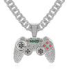 Rhinestone Studded Game Controller and Chain Link Fashion Hip-hop Cuban Pendant Necklace-Necklaces-Innovato Design-Silver-24inch-Innovato Design