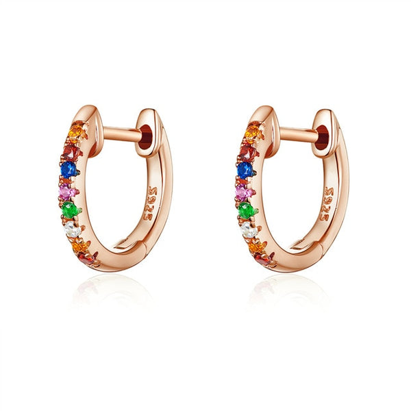 Cubic Zirconia 925 Sterling Silver Fashion Hoop Earrings-Earrings-Innovato Design-Rose Gold-Innovato Design