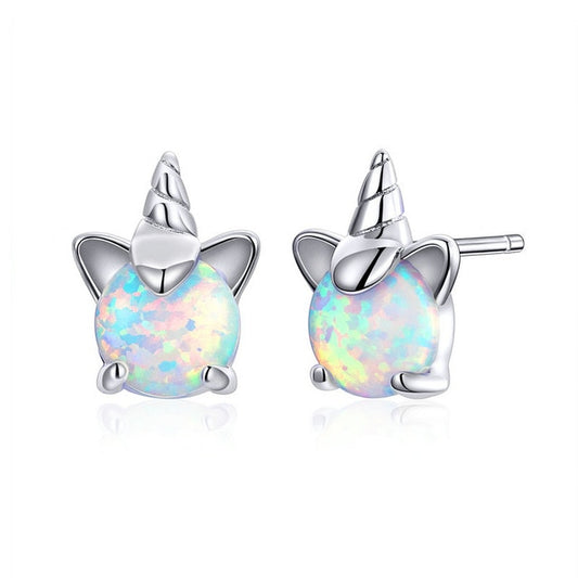 Opal Unicorn 925 Sterling Silver Fashion Stud Earrings-Earrings-Innovato Design-Innovato Design