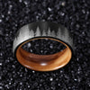8mm Men Black Mountain Forest Tungsten Carbide with Olive Wood Interior Comfort Fit Wedding Band