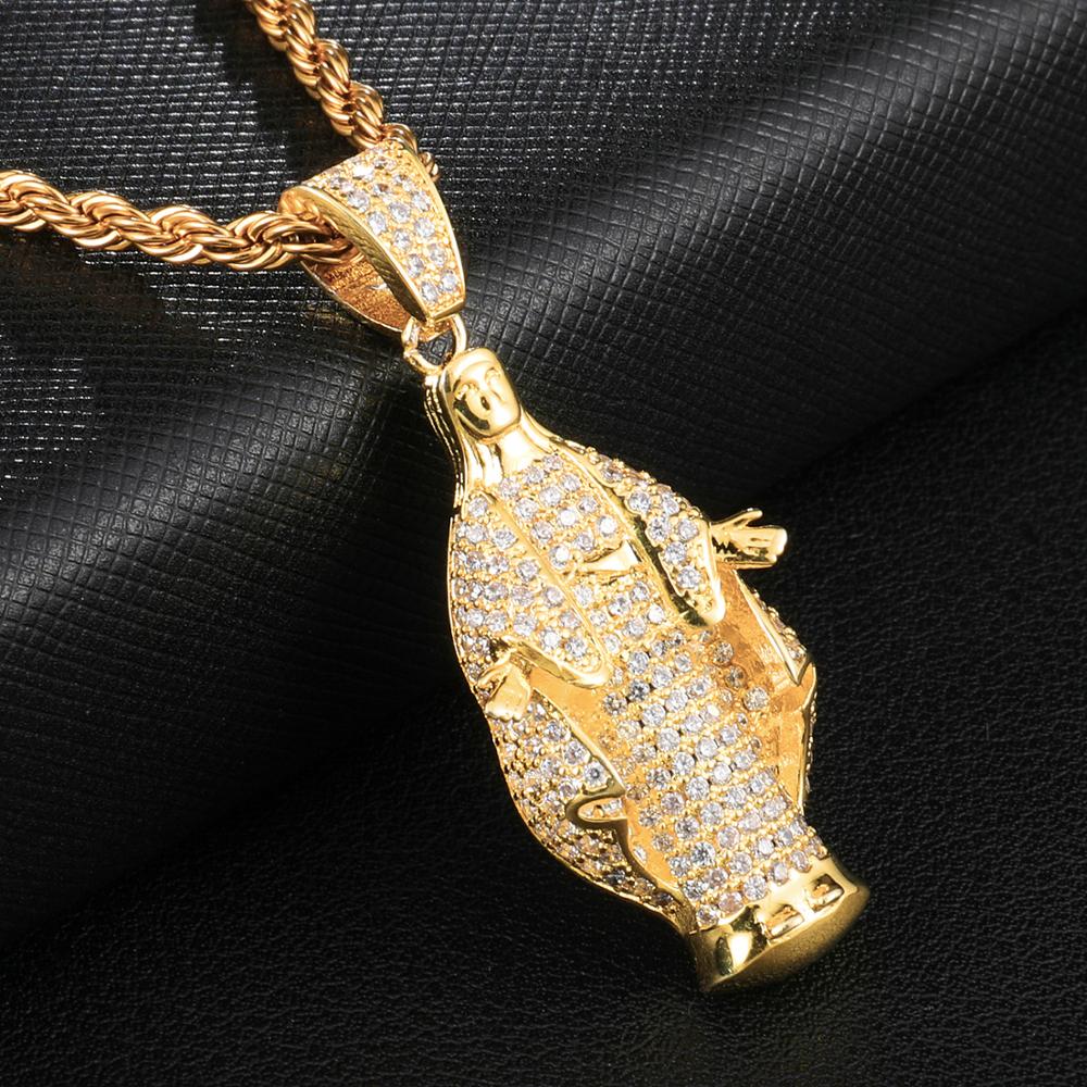 Cubic-Zirconia-Studded Gold-Plated Virgin Mary Bling Hip-hop Pendant Necklace-Necklaces-Innovato Design-Innovato Design