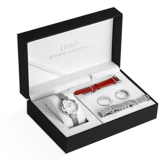 Women Shock-Resistant Silver Stainless Steel Quartz Watch with Interchangeable Bezel-Jewelry Sets-Innovato Design-Innovato Design