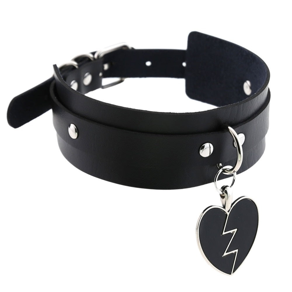 Lightning Heart and Buckle Choker Collar PU Leather Gothic Harajuku Necklace-Necklace-Innovato Design-Black-Innovato Design