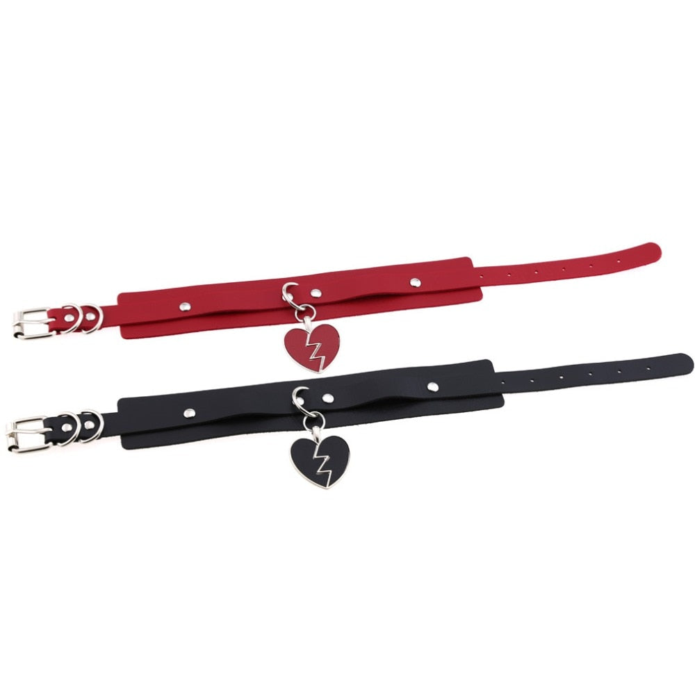 Lightning Heart and Buckle Choker Collar PU Leather Gothic Harajuku Necklace-Necklace-Innovato Design-Black-Innovato Design