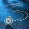 Turkish Big Blue Stone Evil Eye Hamsa 925 Sterling Silver Round Pendant Necklace