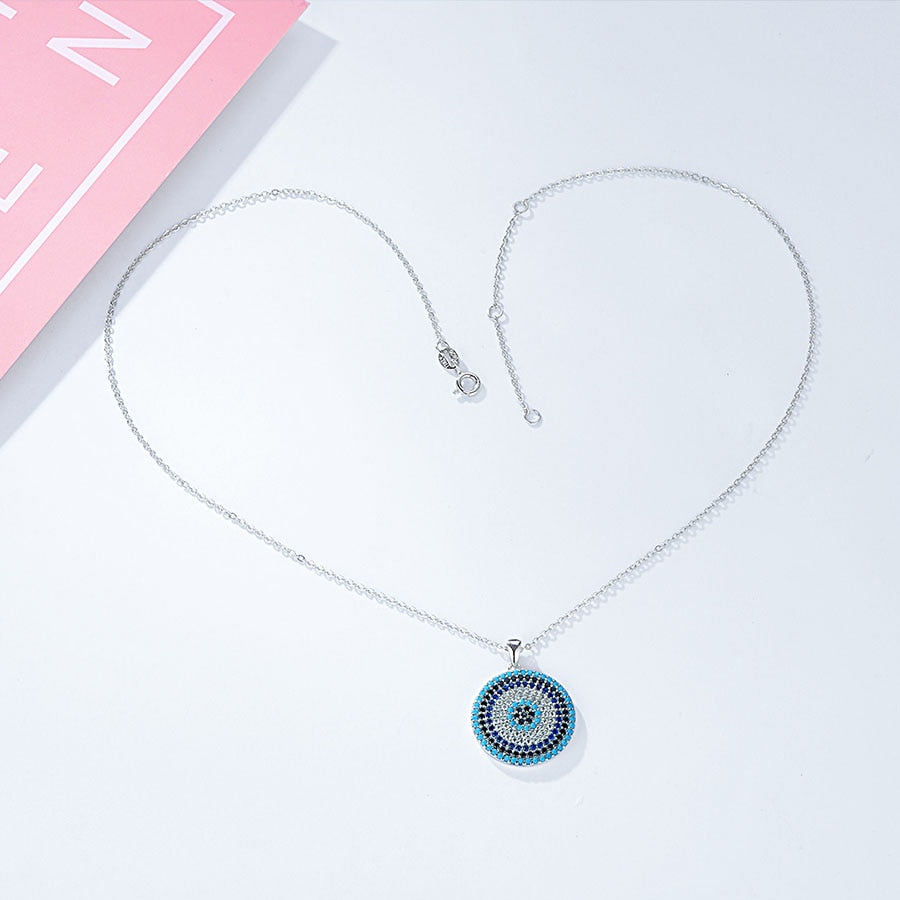 Turkish Big Blue Stone Evil Eye Hamsa 925 Sterling Silver Round Pendant Necklace-Necklaces-Innovato Design-Rose Gold-18 Inch-Innovato Design