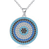 Turkish Big Blue Stone Evil Eye Hamsa 925 Sterling Silver Round Pendant Necklace