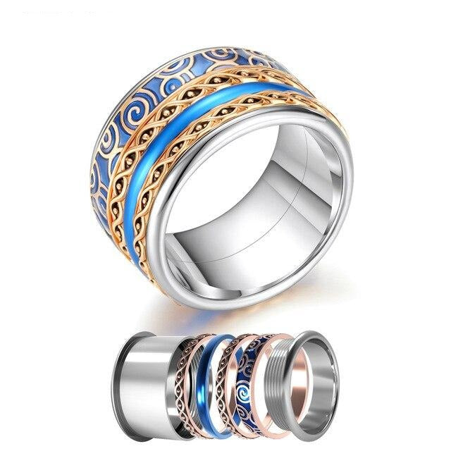 Women Stainless Steel, Aluminum Stackable, Rotatable, and Interchangeable Wedding Ring-Rings-Innovato Design-Gold Blue-7-Innovato Design