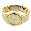 Waterproof Cubic-Zirconia-Studded with Date Display Stainless Steel Band Fashion Hip-hop Quartz Watch