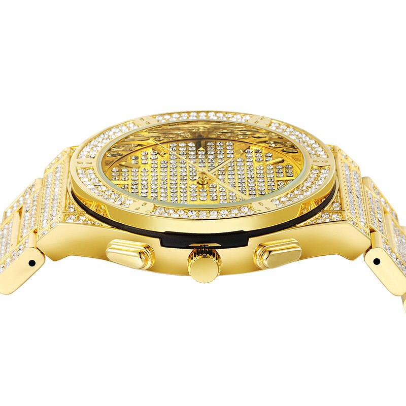 Waterproof Cubic-Zirconia-Studded with Date Display Stainless Steel Band Fashion Hip-hop Quartz Watch-Watches-Innovato Design-Silver-Innovato Design