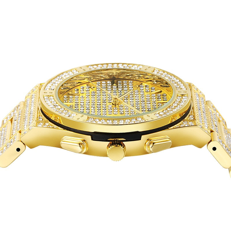 Waterproof Cubic-Zirconia-Studded with Date Display Stainless Steel Band Fashion Hip-hop Quartz Watch-Watches-Innovato Design-Silver-Innovato Design