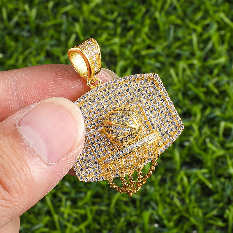 Cubic Zirconia Studded Basketball Bling Hip-hop Pendant Necklace-Necklaces-Innovato Design-Gold-4mm Tennis-20inch-Innovato Design