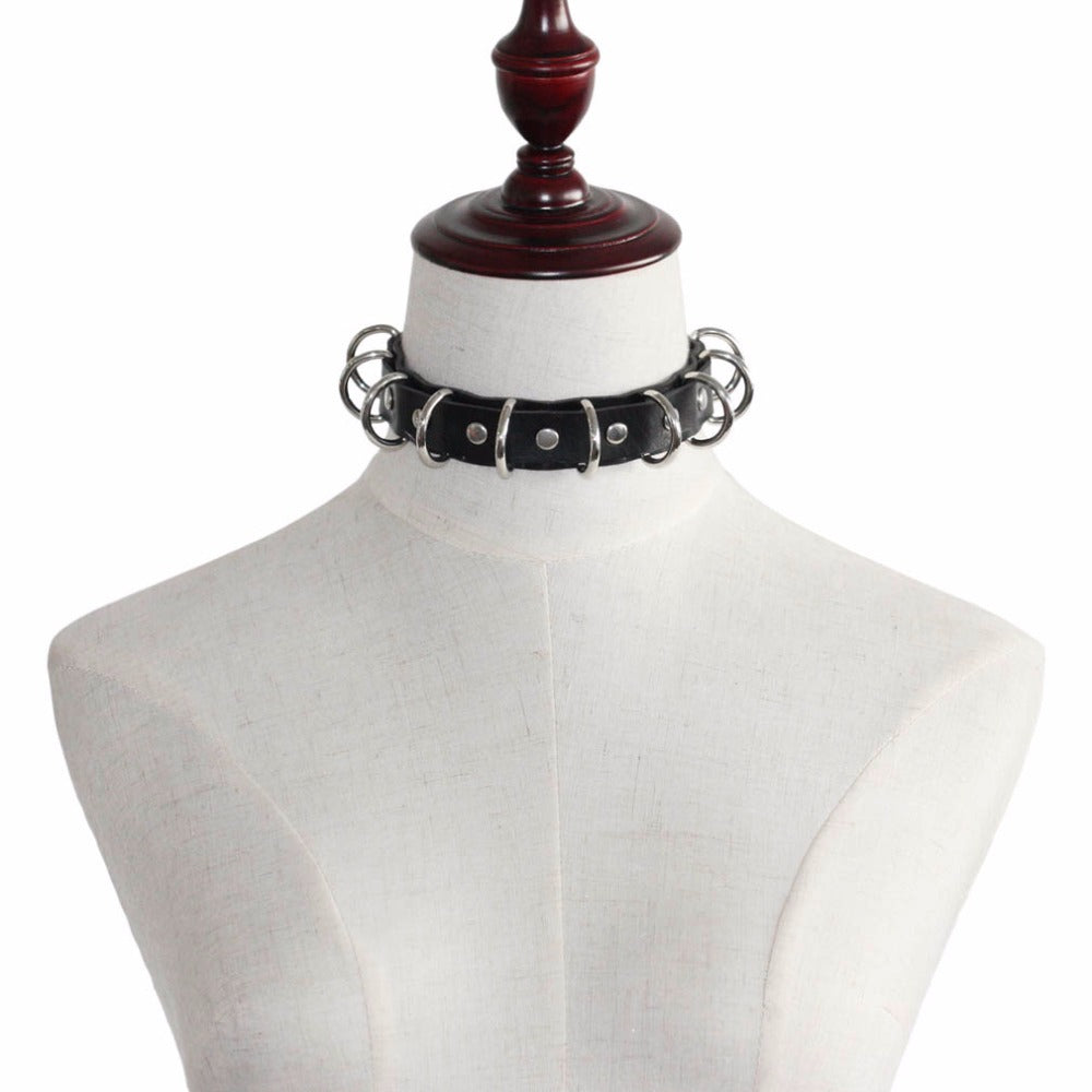 Metal Ring Choker Collar Leather Gothic Harajuku Necklace-Necklace-Innovato Design-Black-Innovato Design