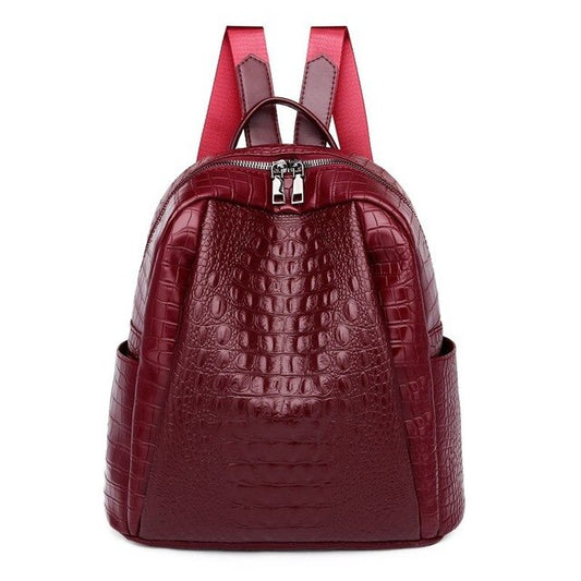 Luxury Crocodile Pattern PU Leather Backpack-Backpacks-Innovato Design-Red-Innovato Design