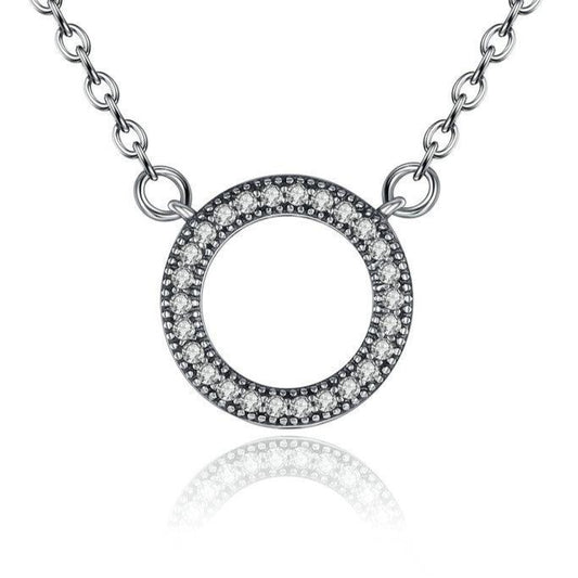 Lucky Circle Cubic Zirconia 925 Sterling Silver Romantic Pendant Necklace-Necklaces-Innovato Design-Innovato Design