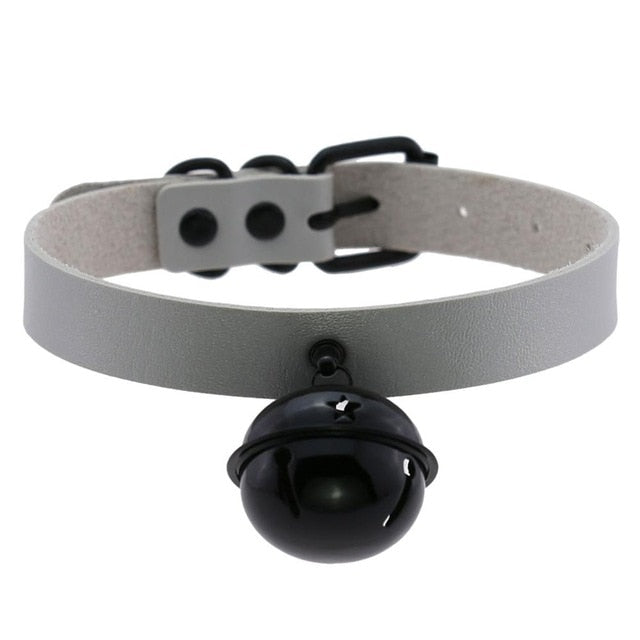 Big Black Bell Choker Collar PU Leather Gothic Harajuku Necklace-Necklace-Innovato Design-Gray-Innovato Design