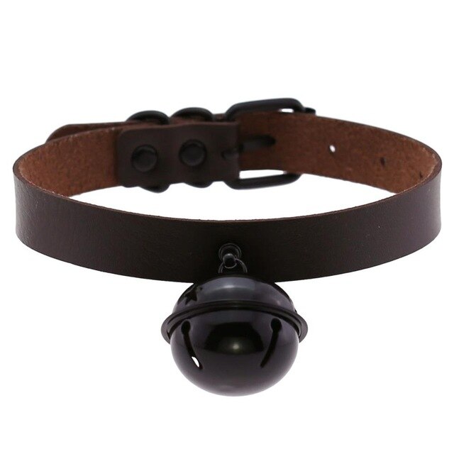 Big Black Bell Choker Collar PU Leather Gothic Harajuku Necklace-Necklace-Innovato Design-Coffee-Innovato Design