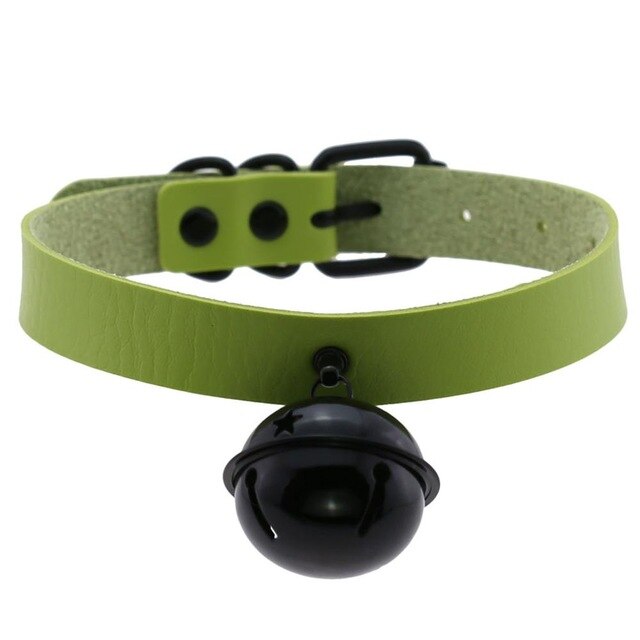 Big Black Bell Choker Collar PU Leather Gothic Harajuku Necklace-Necklace-Innovato Design-Green-Innovato Design