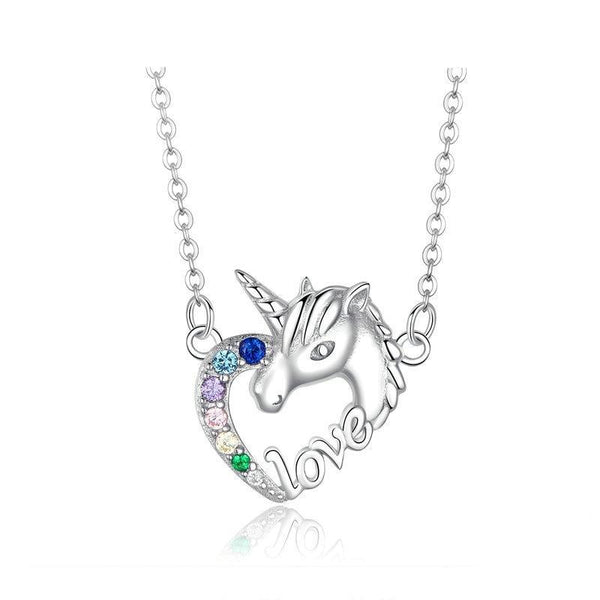 Unicorn of Love 925 Sterling Silver Long Chain Link Wedding Fashion Pendant Necklace