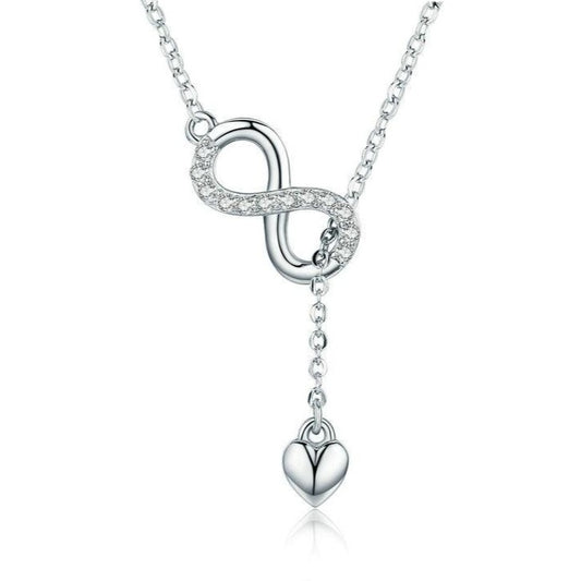 Cubic Zirconia Infinity and Heart Design 925 Sterling Silver Fashion Pendant Necklace-Necklaces-Innovato Design-Innovato Design