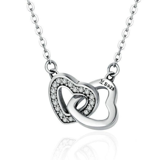 Interlaced Couple Heart Cubic Zirconia 925 Sterling Silver Fashion Pendant Necklace-Necklaces-Innovato Design-Innovato Design