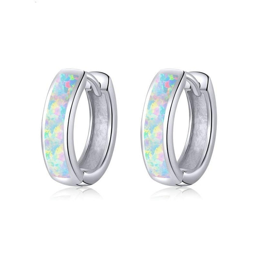 Opal Round Ear Clip 925 Sterling Silver Hoop Earrings-Earrings-Innovato Design-Innovato Design