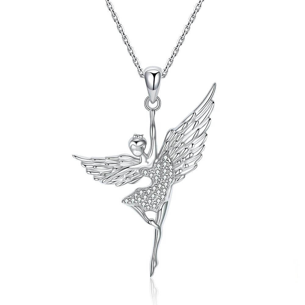 Swan Princess Ballerina Cubic Zirconia 925 Sterling Silver Fashion Pendant Necklace-Necklaces-Innovato Design-Mermaid-15.75in-Innovato Design