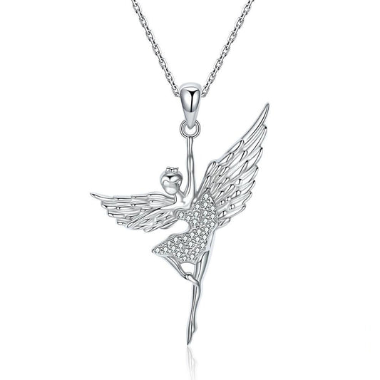Swan Princess Ballerina Cubic Zirconia 925 Sterling Silver Fashion Pendant Necklace-Necklaces-Innovato Design-Mermaid-15.75in-Innovato Design