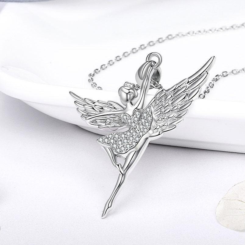 Swan Princess Ballerina Cubic Zirconia 925 Sterling Silver Fashion Pendant Necklace-Necklaces-Innovato Design-Mermaid-15.75in-Innovato Design