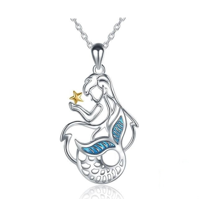 Swan Princess Ballerina Cubic Zirconia 925 Sterling Silver Fashion Pendant Necklace-Necklaces-Innovato Design-Mermaid-15.75in-Innovato Design