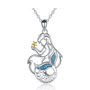 Swan Princess Ballerina Cubic Zirconia 925 Sterling Silver Fashion Pendant Necklace-Necklaces-Innovato Design-Mermaid-15.75in-Innovato Design