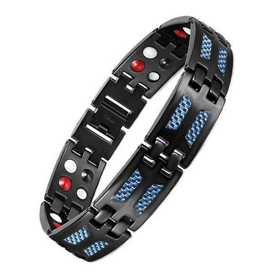 Blue Carbon Fiber Black Unisex Magnetic Luxury Bracelet with Adjusting Tool-Bracelets-Innovato Design-Innovato Design