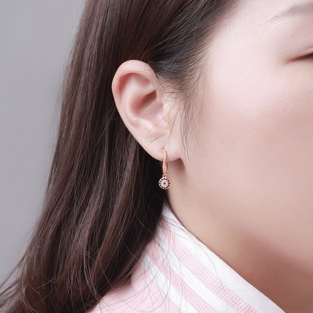 Mini Lucky Evil Eye 925 Sterling Silver Hoop Drop Earrings-Earrings-Innovato Design-Gold-Innovato Design