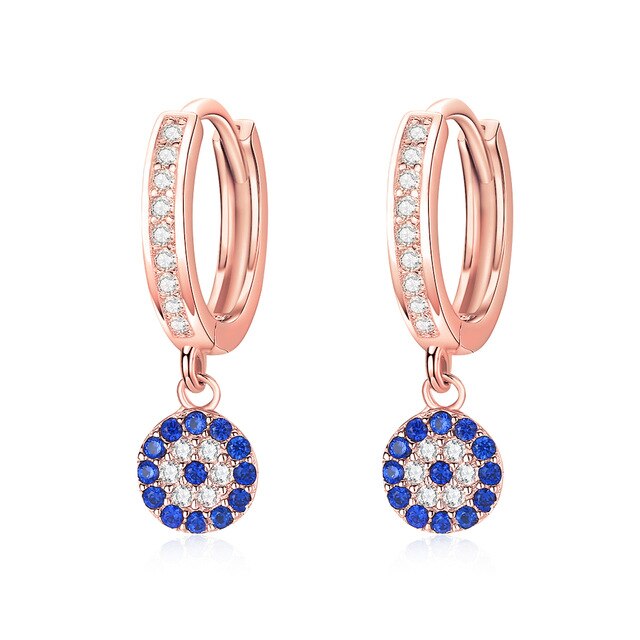 Mini Lucky Evil Eye 925 Sterling Silver Hoop Drop Earrings-Earrings-Innovato Design-Rose Gold-Innovato Design